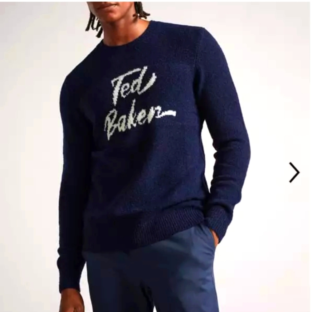 Ted Baker Men's Gowan Crew Neck Long Sleeve Navy Wool Blend Size 6